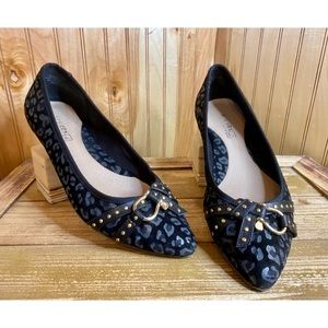 Women’s Sperry LINDEN Flats Point Toe Shoes Black Cheetah Size 6.5